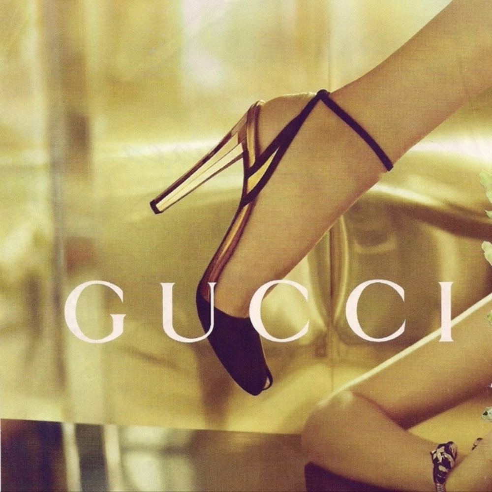 Runway Gucci Black suede Gold Women's Heels 38 sandals ankle strap high